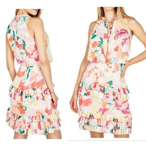 Floral Sleeveless Ruffle lightweight lined Dress LAUNDRY by Shelli Segal size 10